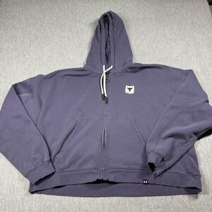 Under Armour Hoodie Women's XL Purple Cropped Zip Up Project Rock Loose Fit Logo